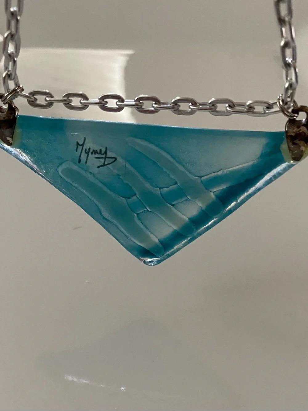 Handmade Turquoise Triangle Pendant Signed Necklace